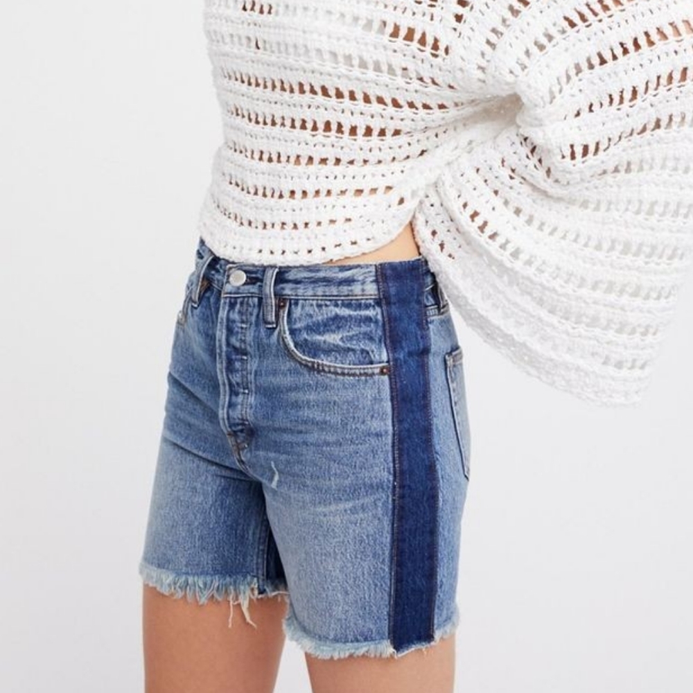 FREE PEOPLE Pieced Boyfriend Denim Shorts 27 EUC